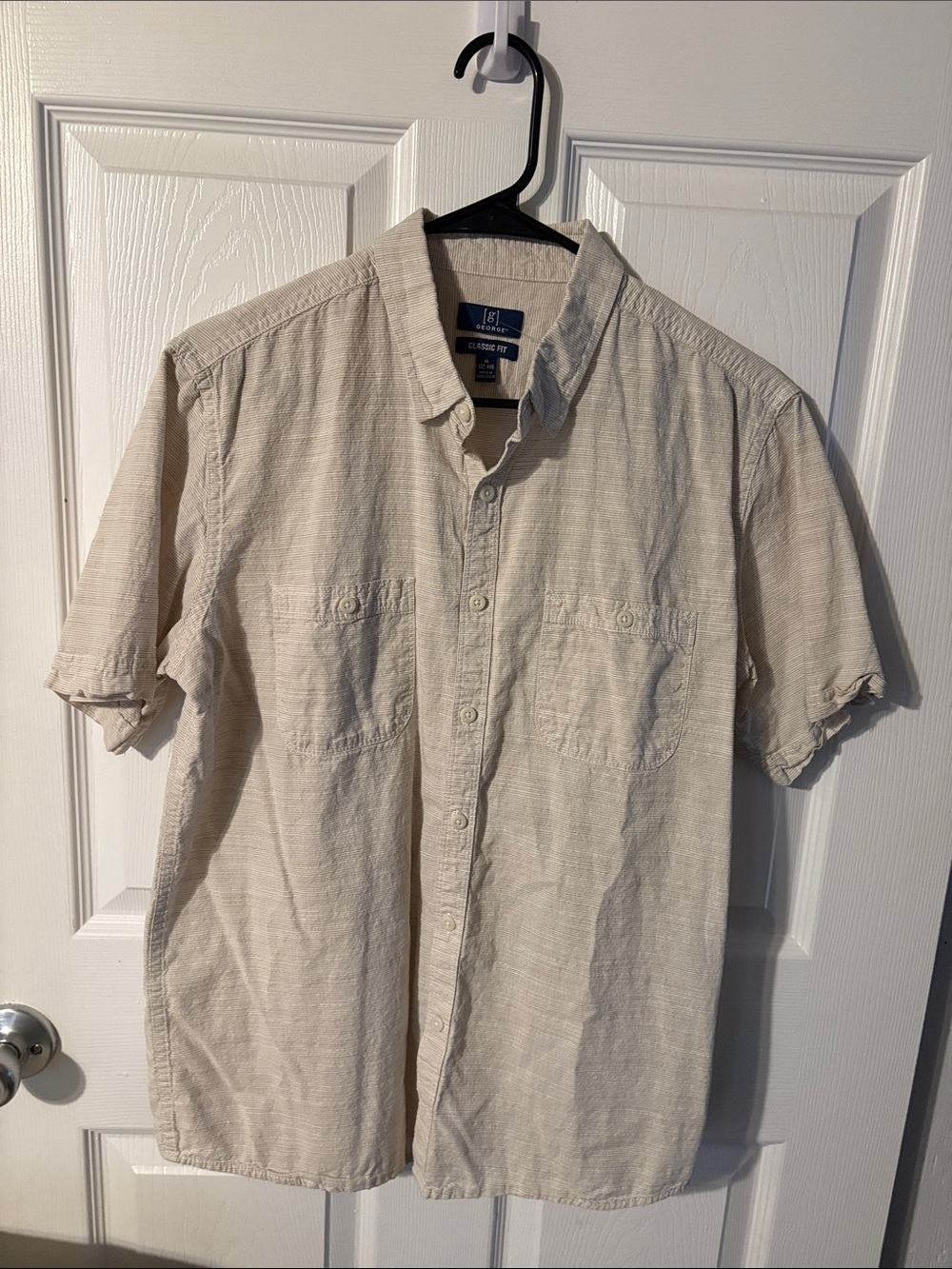 George Beige Short-Sleeve Casual Button-Down Shirt